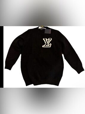Louis Vuitton Black Crewneck Sweater with White LV Patch